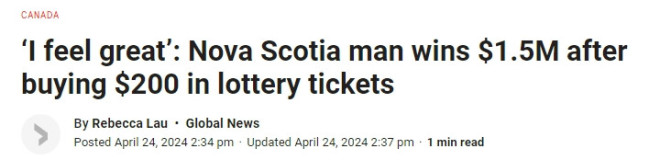 加拿大男子一次购200元刮刮乐，幸运中走150万元头奖 | 加拿大家园